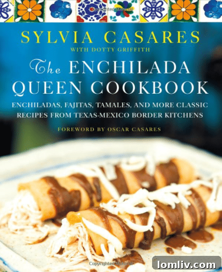 The Enchilada Queen Cookbook cover featuring Sylvia Casares and Tex-Mex dishes.