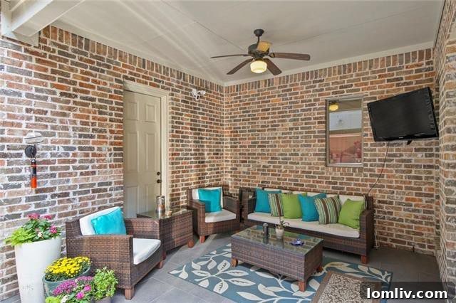 Covered patio and lush lawn for entertaining