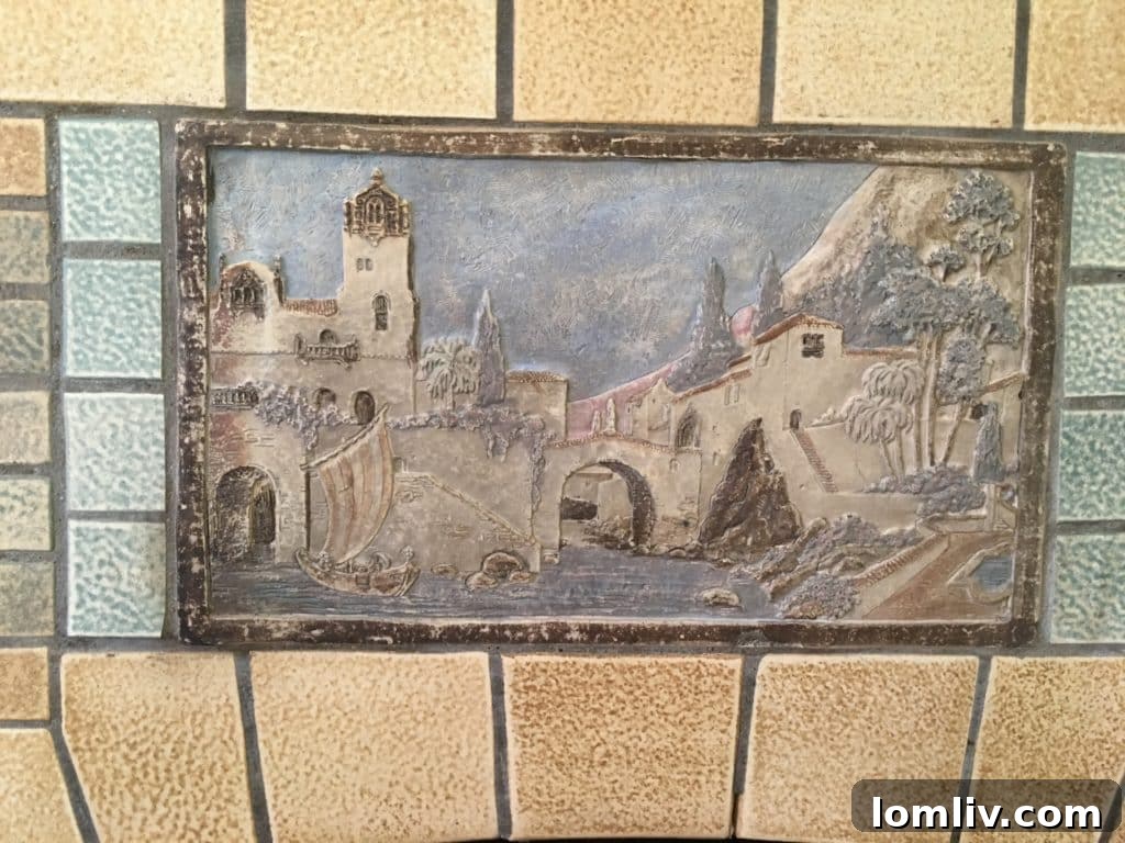 Stunning Batchelder Tile Fireplace in 6969 Lakewood Hutsell Living Room