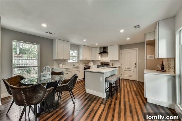 Modern gourmet kitchen with island and high-end appliances in Dallas home
