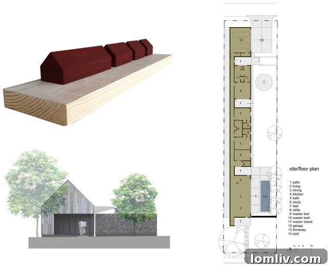 AIA Dallas Celebrates Local Architectural Excellence 11 The unique front view of Casa Linder in Dallas, featuring reclaimed materials and a gabion wall by Buchannan Architecture.