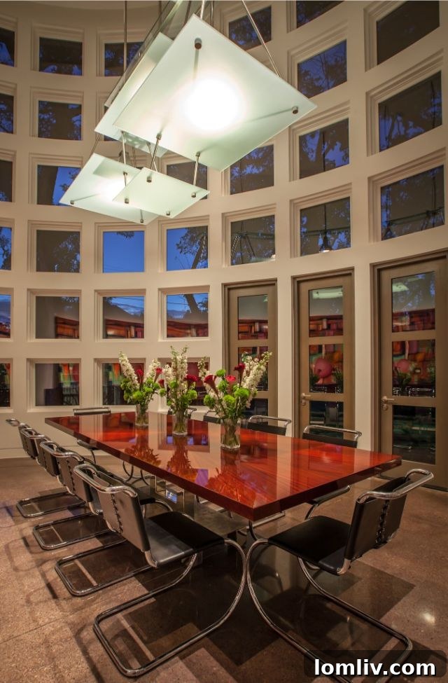 Stunning interior view of the Brookridge home showcasing a grand spiral glass staircase and a sophisticated blend of modern finishes.