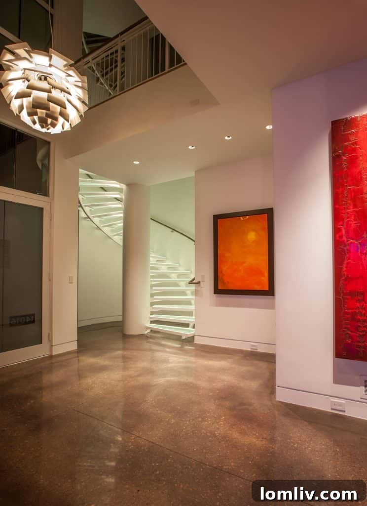 Architectural detail: A close-up of the elegant curved walls and abundant natural light within the award-winning Brookridge contemporary residence.