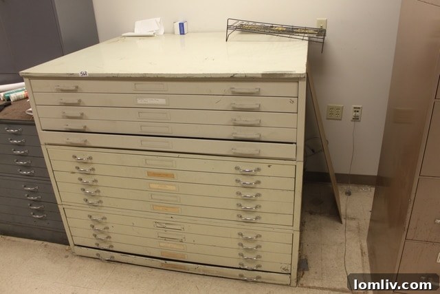 Large off-white 15-drawer architect-style filing cabinet