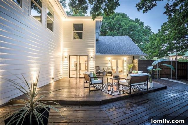 Spacious two-tier wooden deck for entertaining