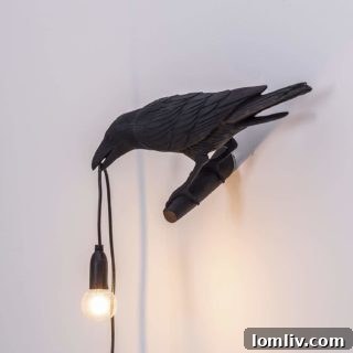 Seletti Black Bird Wall Lamp with Light Bulb