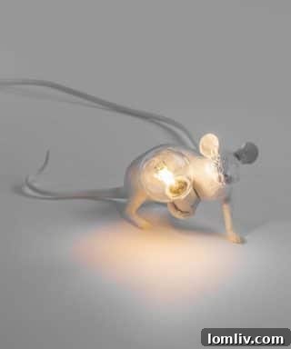 Seletti Mouse Lamp Lying White with Edison Bulb