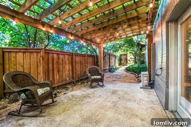 Lush, private fenced backyard of the Timbergrove Circle home
