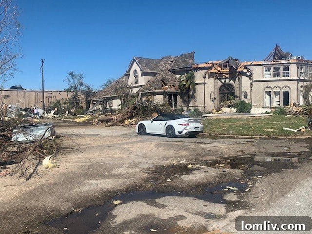 Tornado damage to a residential property in Dallas