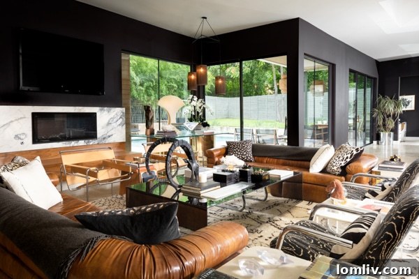 Cozy Modern Living Room with Black Accent Wall