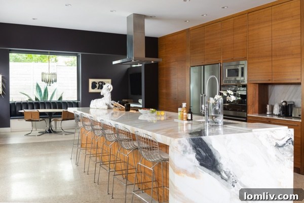 Expansive Calcutta Marble Kitchen Island