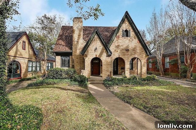 Stately Brick Exterior of East Dallas Tudor Home