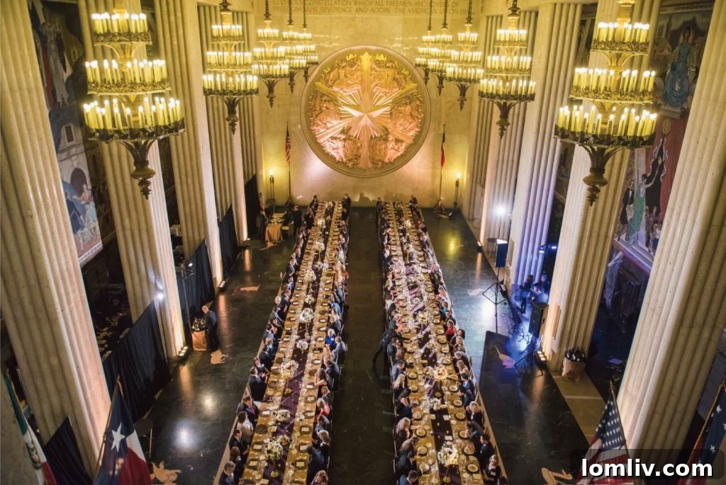 The Dallas Historical Society: Safeguarding the Hall of State's Legacy 5 A formal banquet set up in the grand Hall of State, showcasing its high ceilings and elegant decor
