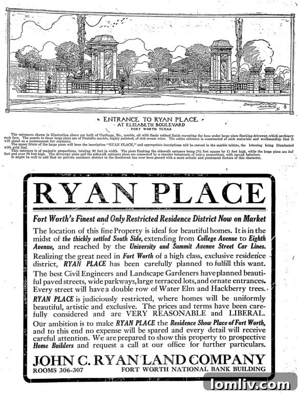 Historic 1911 advertisement for Ryan Place, showcasing planned development