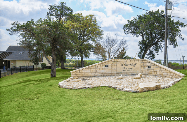 Scenic view of White Bluff Resort, showcasing beautifully designed residential areas nestled seamlessly within natural surroundings and mature trees