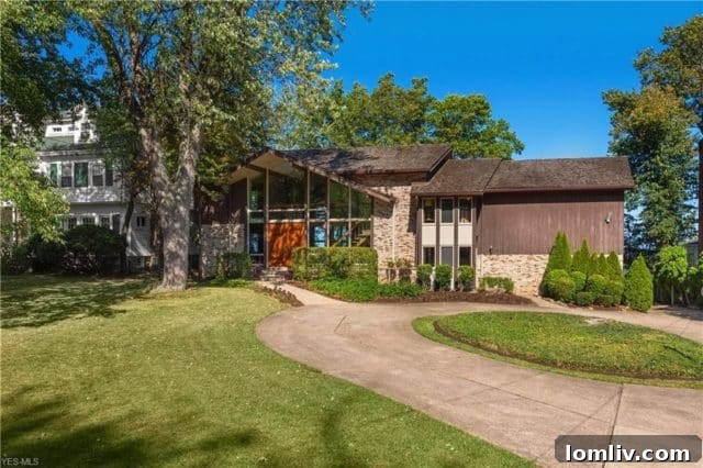 Lakeside Home Exterior with Classic 1970s Architecture