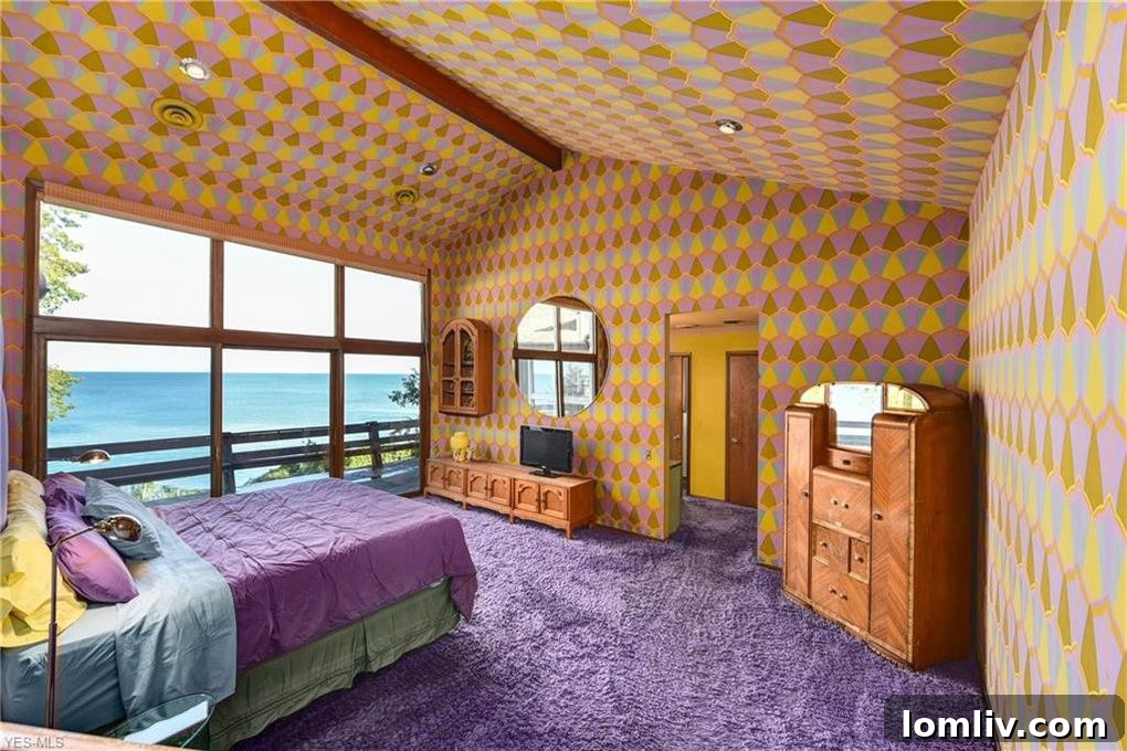 Intricate and Bold Wallpaper Pattern in a Spacious Master Bedroom