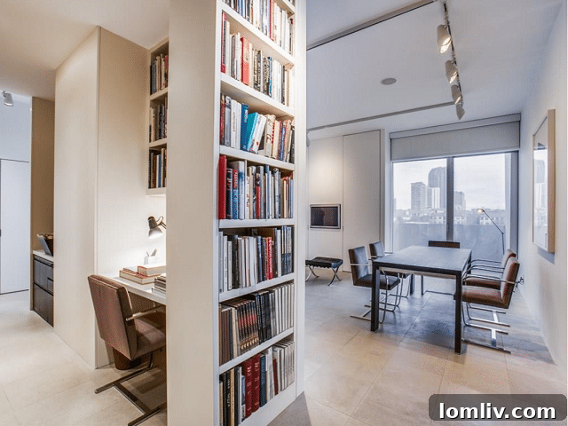 Custom built-in bookcases in the studio apartment