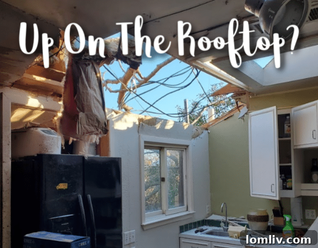 Residential roof showing signs of severe tornado damage, highlighting the importance of home inspections.