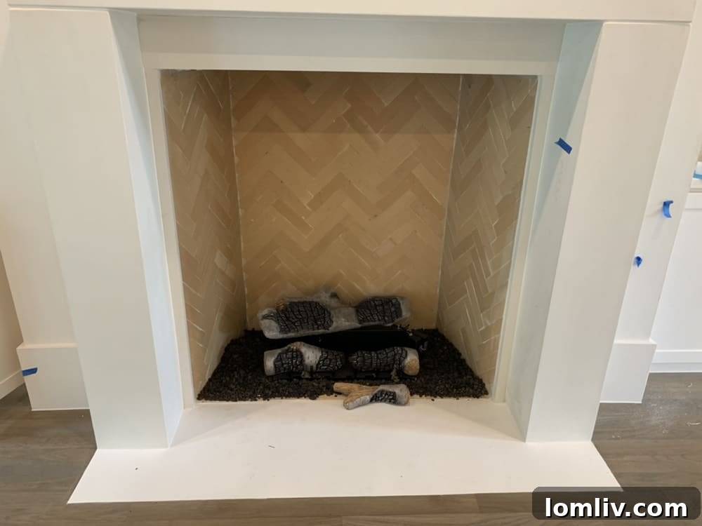 Modern gas fireplace installed in a new construction home, prior to discussing ventless models.