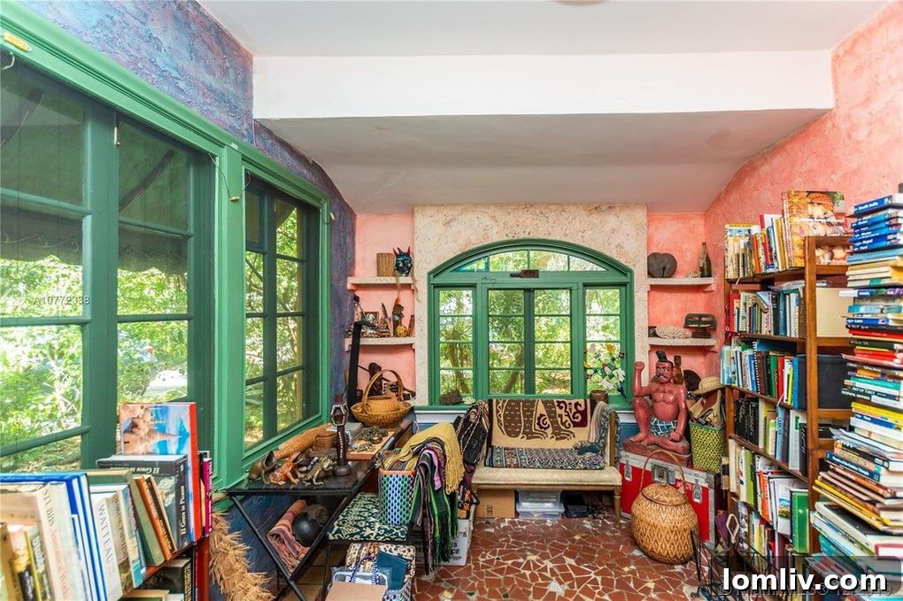 Bookshelves and unique decor creating a distinct atmosphere in the home's study.