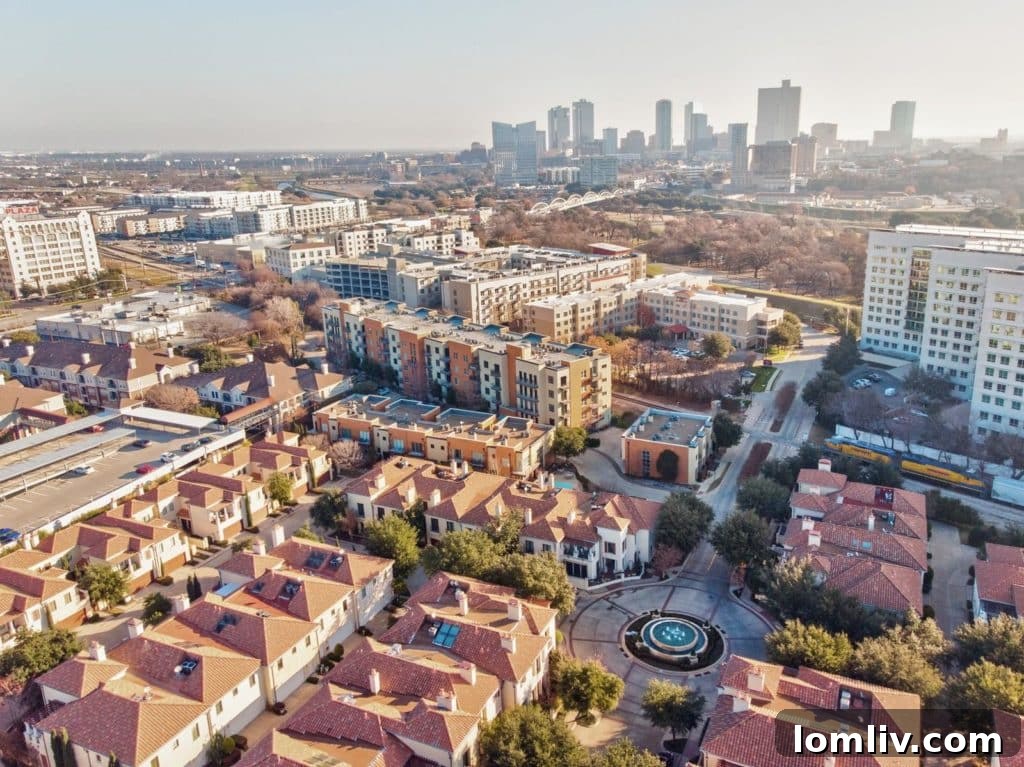 So. 7 development and 2712 Calder Court from an aerial perspective, showcasing walkable access to amenities in Fort Worth.