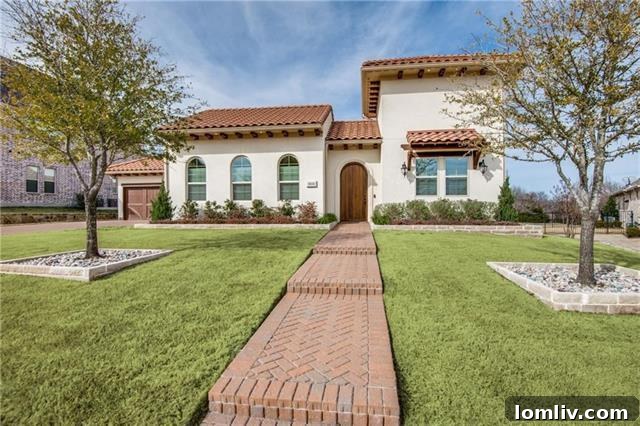 Elegant Mediterranean home exterior at 3041 Creekwood Lane, Prosper, overlooking a golf course.