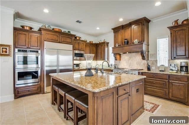 Modern kitchen with GE Monogram appliances and custom cabinetry at 3041 Creekwood Lane, Prosper.