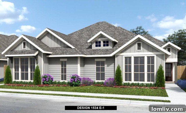 Exterior of a 1,500 sq ft one-story townhome at Walsh, showcasing modern design and landscaping