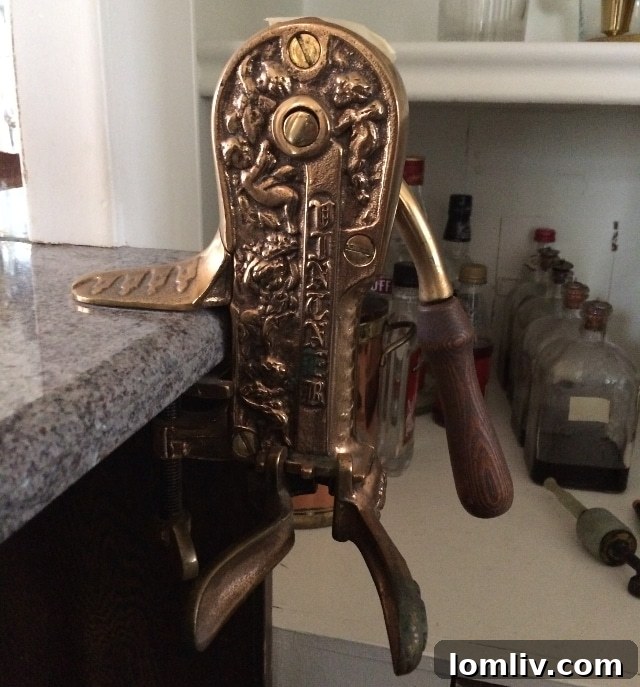 Professional-grade brass corkscrew, a unique and functional item available at the estate sale