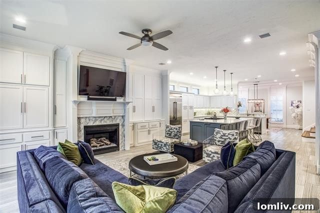 Living Room with Built-in Cabinetry and Gas Fireplace