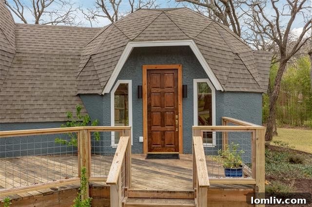 Interior view of the dome's living area with Acacia wood