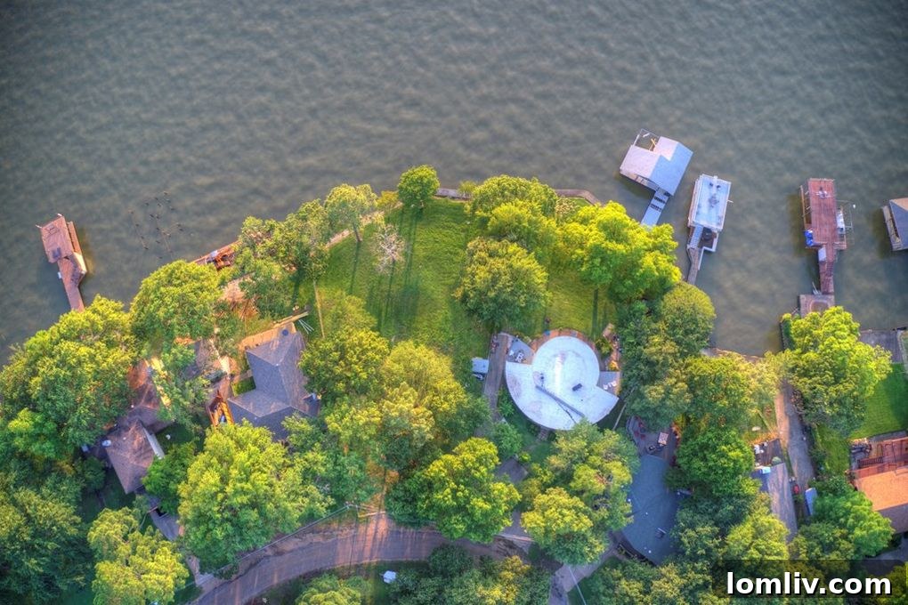 Panoramic lake views from the unique round house on Peninsula Point Terrace