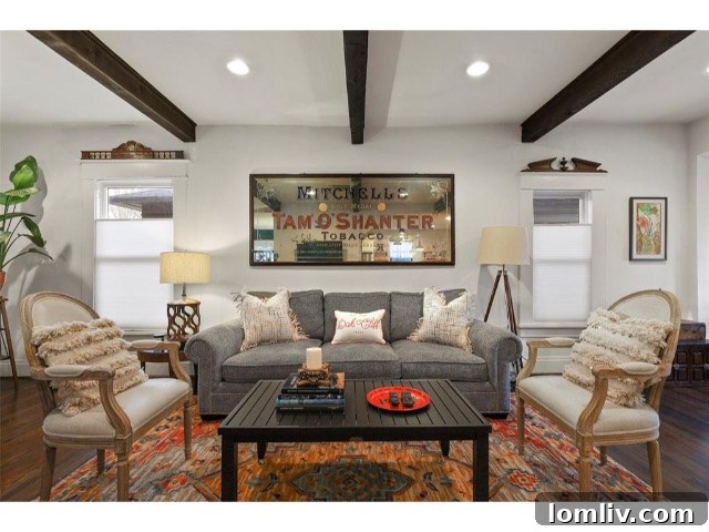 Living room interior with historical details, 206 N. Edgefield Avenue