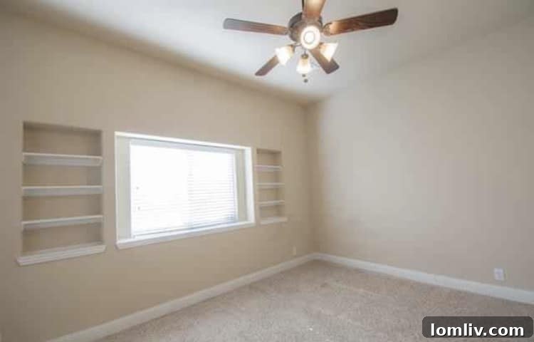 Elegant bedroom with natural light and ample space