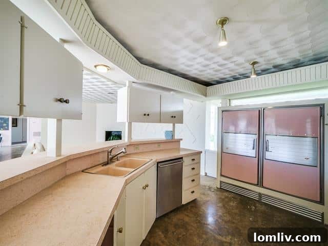 More detail of the vibrant pink kitchen in the Dallas home