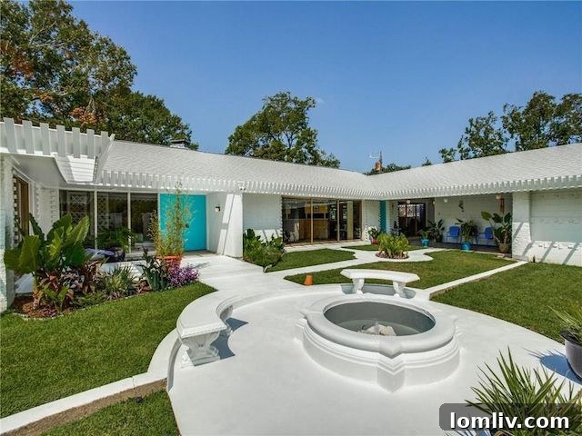 Exterior view of 7847 Northaven Road showcasing its Midcentury Modern lines