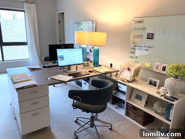 Beverly Pitchford's serene home office, emphasizing organization and a calm environment for productive work.