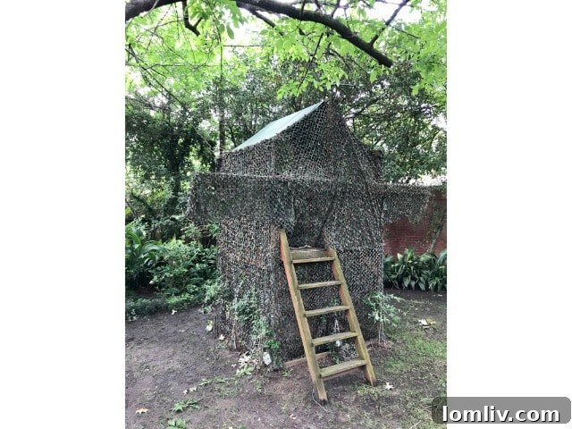 Backyard Builds for Endless Kid Fun 11 Kids playing in a camouflaged fort with targets