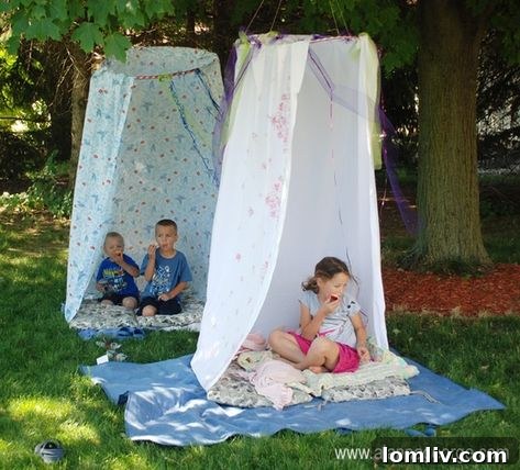 Backyard Builds for Endless Kid Fun 9 Child's fort made from a hula hoop and shower curtain