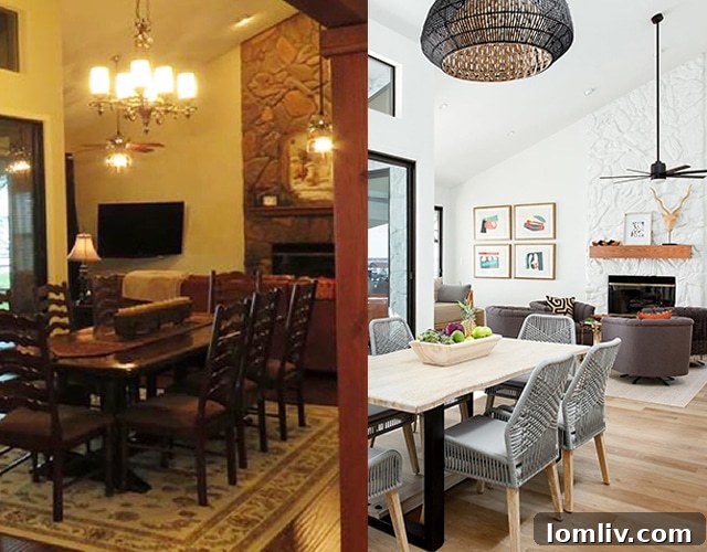 Living dining area before and after renovation