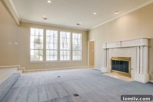 Original Second Living Area with Red Brick Fireplace
