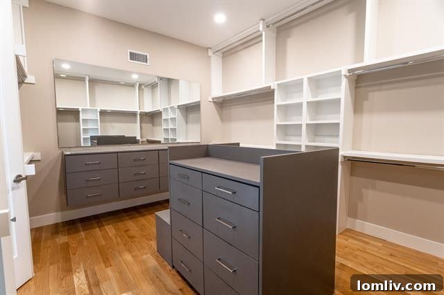 Spacious bedroom with contemporary furnishings and large windows