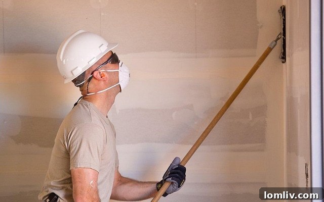 Safety First: Construction worker wearing a mask and gloves during a high-rise kitchen renovation, emphasizing essential service protocols during the pandemic.
