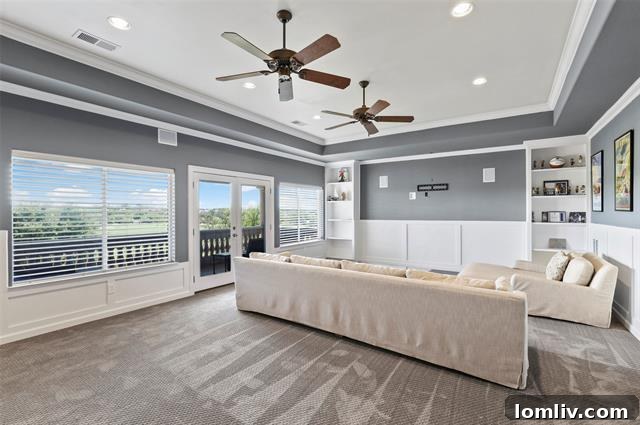 Luxurious home theater room with comfortable seating and elegant decor