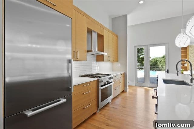 Modern Kitchen Island with Waterfall Quartz Countertops