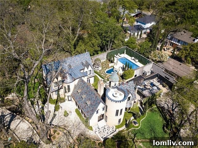 Grand entrance and interior details of the historic Gaston Avenue French estate in Lakewood.