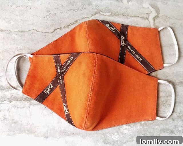 Close-up of a luxurious Hermès-inspired face mask