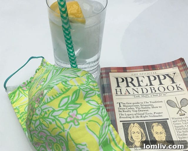 Collection of colorful, preppy-inspired face masks with vintage patterns