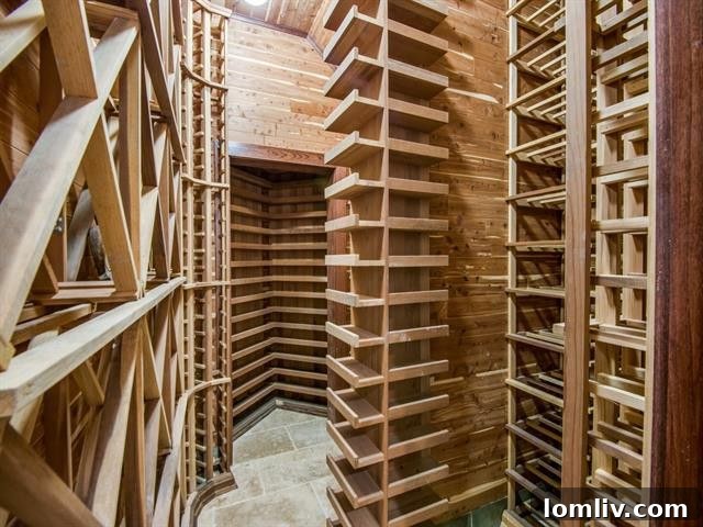 Temperature-controlled cedar wine cellar storing up to 1,400 bottles, an essential for wine collectors